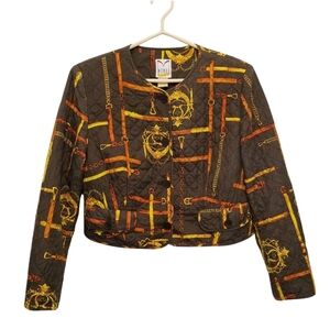 Vintage 80s 90s Mondi Brown Equestrian Style jacket With Gold Chain pattern